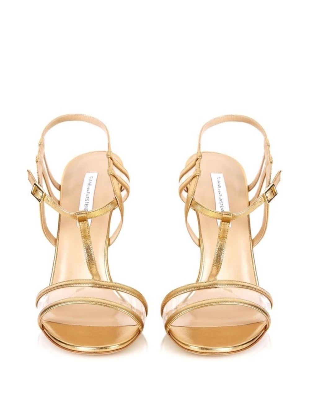Diane Von Furstenberg DVE GOLD LEATHER VIOLA STRAPPY HEELS